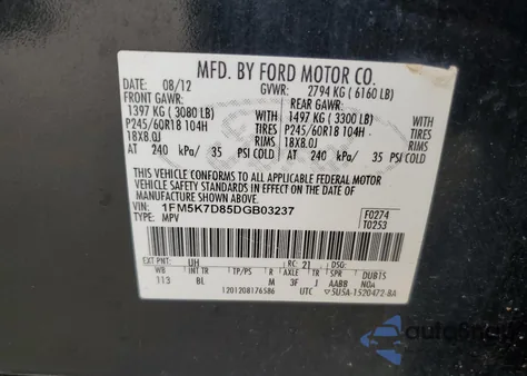 2013 Ford Explorer Xlt z USA, uszkodzony, nr VIN 1FM5K7D85DGB03237